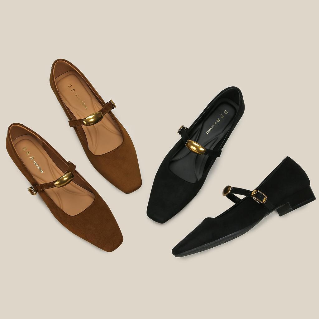 H8563-2 Mary Jane women's shoes soft sole not tired feet retro small square head low heel women's shoes suede college style single shoes