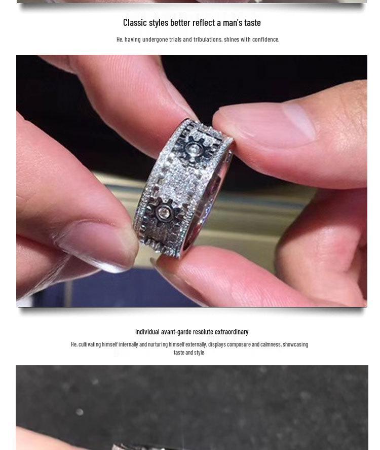 Pierścionek unisex z obracającym się trybikiem wysadzanym diamentami: Gwiezdny wzór dla par, Pierścionek na mały palec w całości wysadzany kamieniami