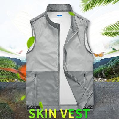 Summer Vest Coat Men Stand Collar Sleeveless Zipper Placket Waistcoat with Two Pockets Solid Color Mesh Outdoor Vest Coat