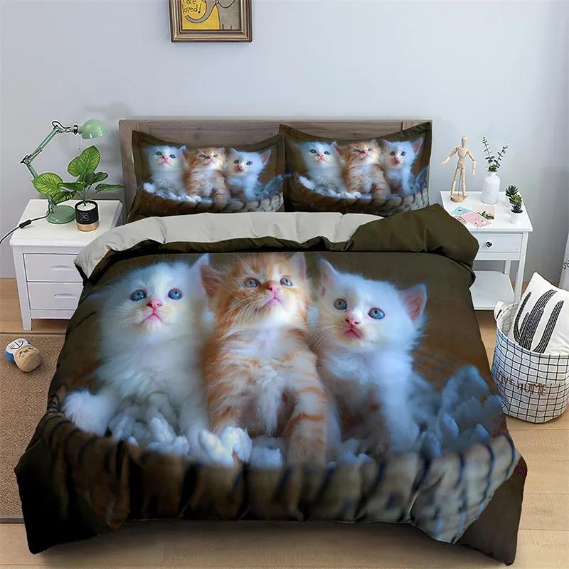 2026 Katzen Bettwäsche Set Haustier Katzen Muster Einzelbett Bettwäsche Set Niedliches Kätzchen Für Polyester Geheimnisvolle Schwarze Katze Kingsize Bettbezug