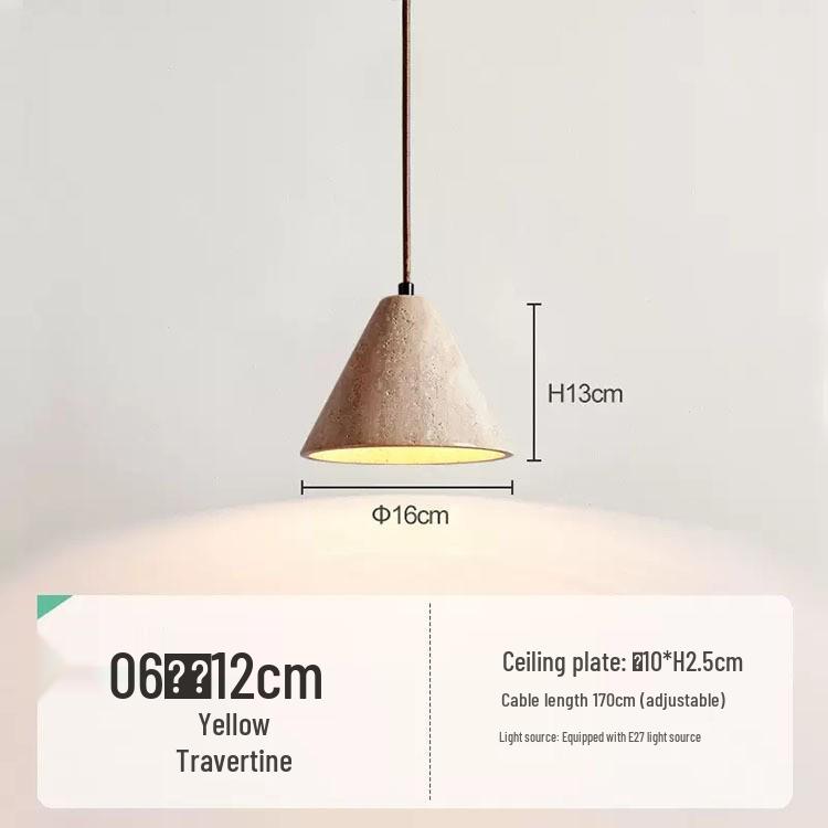 Japanese Wabi-Sabi Yellow Travertine Pendant Light, Retro Mid-Century Style for Bedroom, Homestay, or Restaurant.