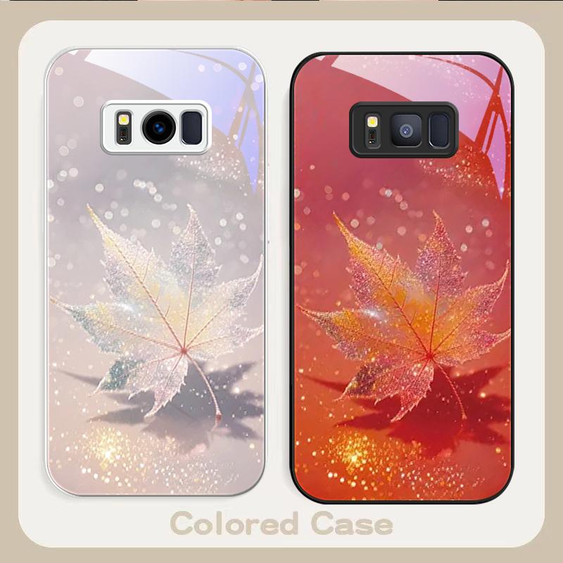 Green Maple Leaf Texture For Samsung S22 S8 S9 10 20 Ultra S21 Pro S22 Plus S23 FE S24 Ultra S25 Edge S25Ultra Glass Phone Case