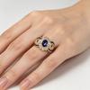 European and American style fashion niche jewelry women's inlaid blue zircon oval ring engraved pattern finger