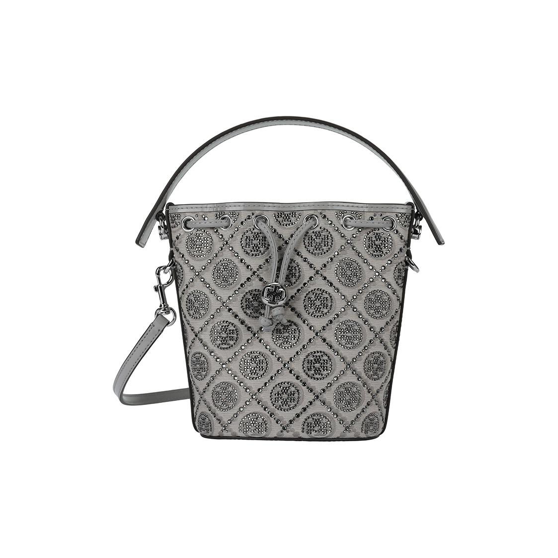 

Tory Burch T Monogram Snake Year Limited Drawstring Adjustable Detachable Shoulder Strap Cotton Bucket Bag Mini Women Bags Gray 162791-046 Basic Set (Bag+Dust Bag)