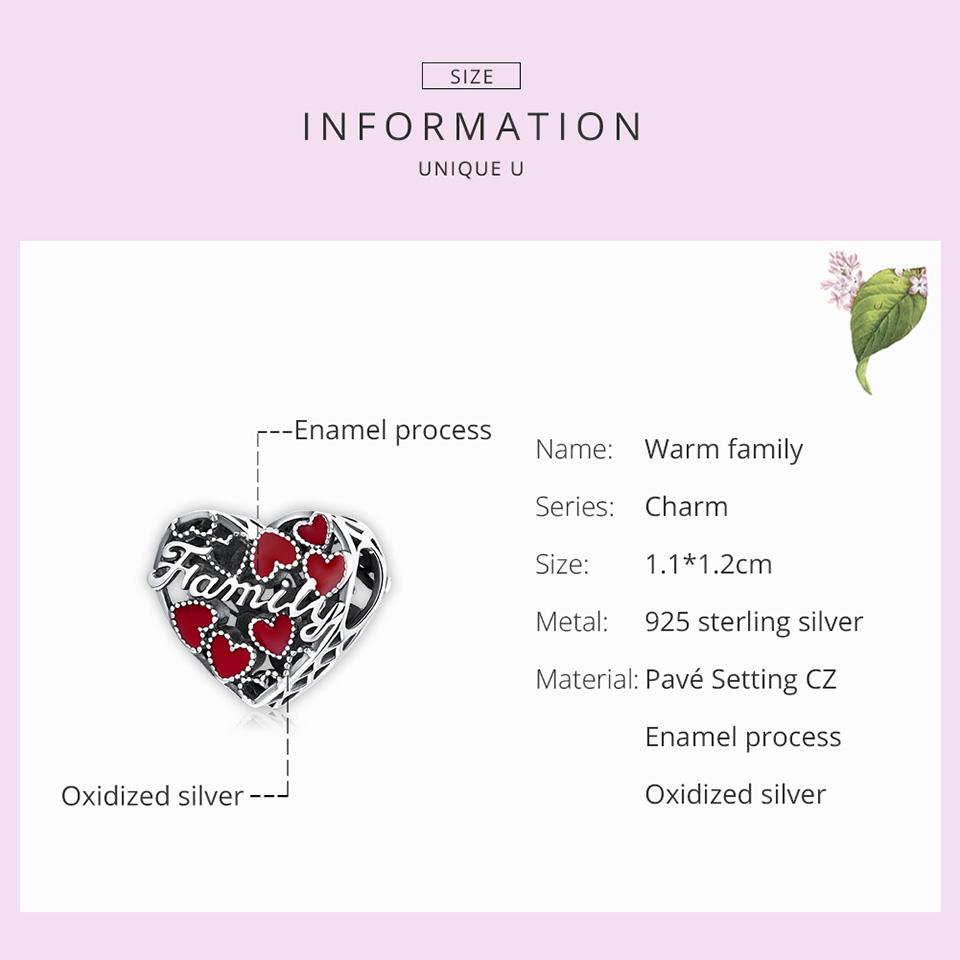 WOSTU 925 Sterling Silver Warm Family Klasické kouzelné korálky ve tvaru srdce pro ženy jako dárek k festivalu