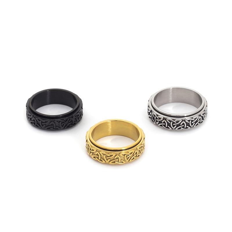 Rotatable Triquetra Knot Titanium Steel Ring Viking Jewelry Norse Symbol Adjustable Band
