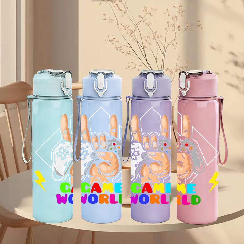 1PC Bunny Hand Game World Color 750ml Color Plastic Sports Water Bottle Leakproof Flip Straw Lid Suitable for Sports Office Home Use