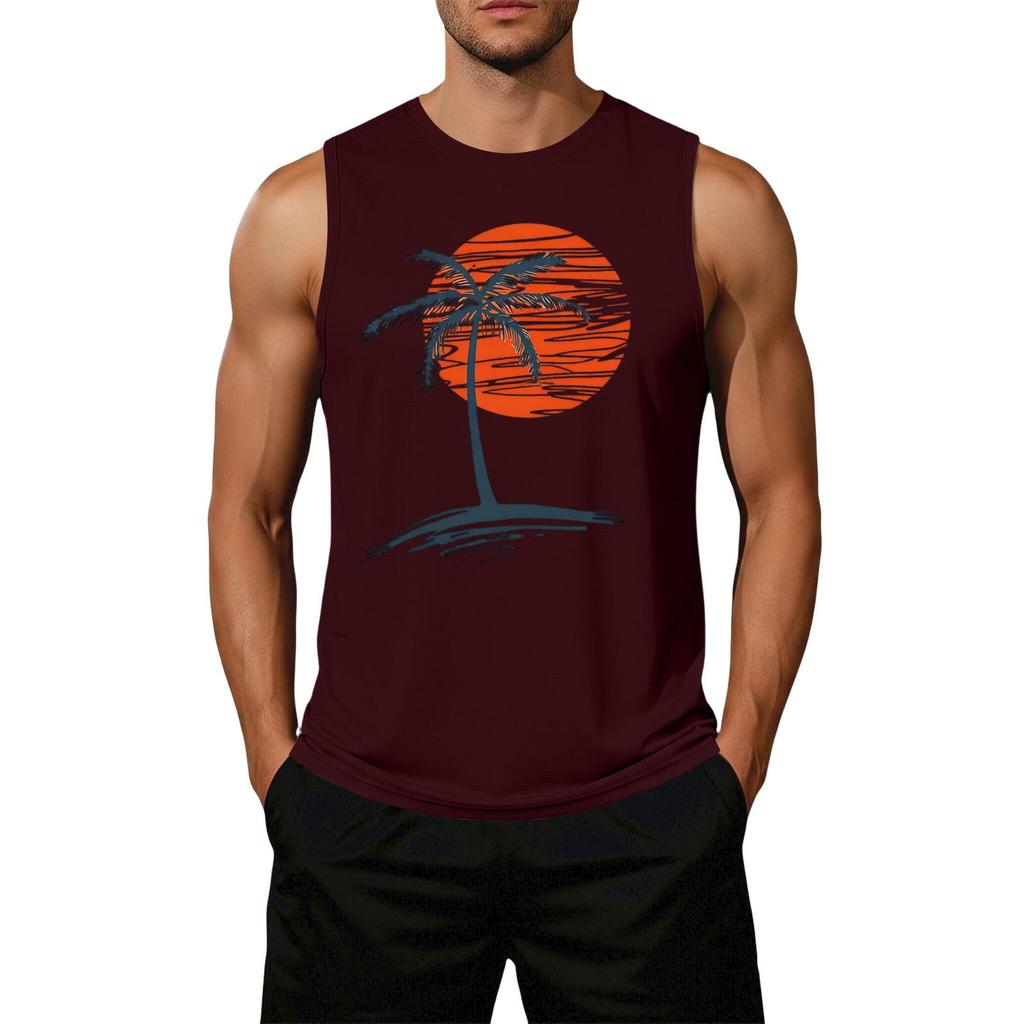 Men Sleeveless Casual Tank Top Loose Fit Flag Graphic Print Summer Beachwear Muscle Shirt