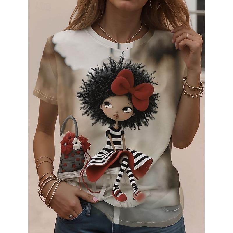 Women s T Shirt Print  Short Sleeve Crew Neck Round Neck Long Tops Summer S