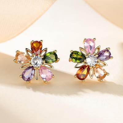Exquisite Colorful Flower Earrings for Women Gold Color Earrings for Engagement and Wedding Gifts