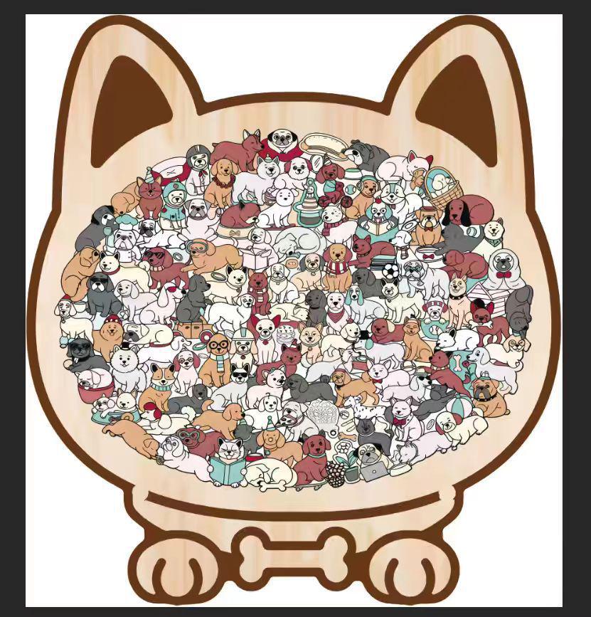 Cat-Shaped Morandi Wooden Educational Puzzle