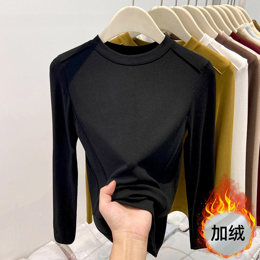 Fleece Thickened Small Stand-Up Neck Bottom Shirt Women's Spring Angora Red Inner Long Sleeve T-Shirt Top