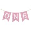 Pink Glitter One High Chair Banner, First Birthday Decor, Glittery Bunting for One Year Old Girl Party Supplies