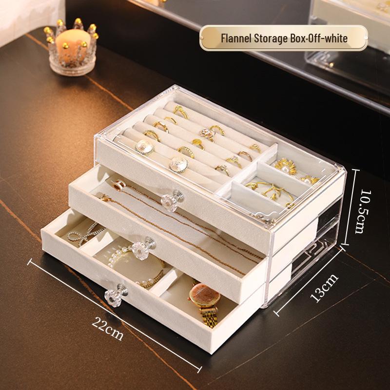 Three-Drawer Velvet Jewelry and Cosmetic Organizer with Necklace, Earring, and Ring Display