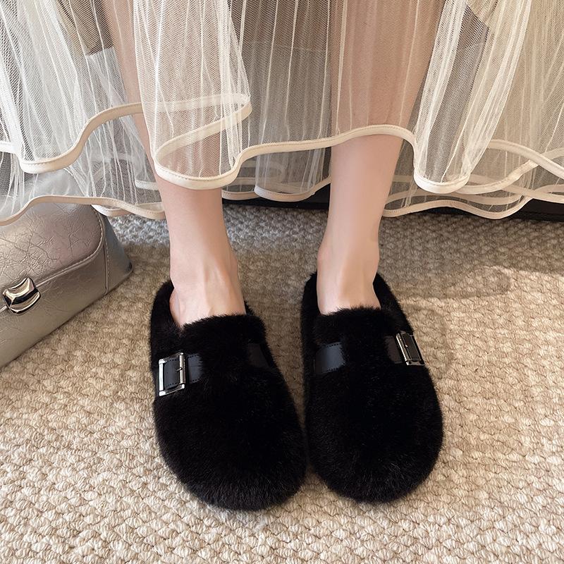 Mao Mao Slippers Women's Outer Wear 2025 New Autumn and Winter One-pedal Fashion Out Bag Head Half Drag Cotton Slippers Mao Mao Shoes