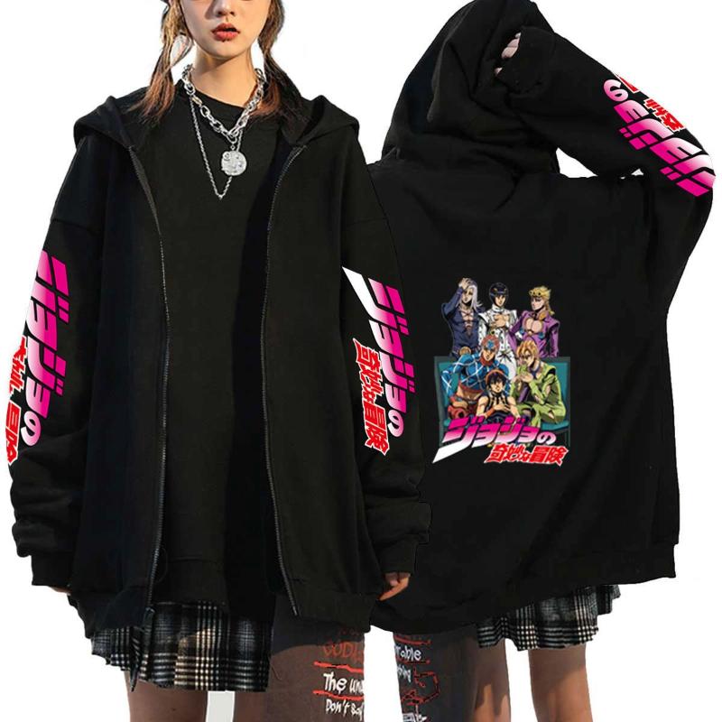 Anime JOJO's Bizarre Adventure Printed Fleece Zipper Hoodie Fall Winter Casual Teen Sports Sweatshirt