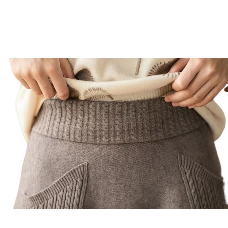 2025 Women Fall Winter Skirt Knitted Elastic High Waist Thick Soft Warm Stretchy Solid Color Loose Big Swing