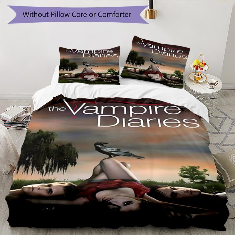 3pcs The Vampire Diaries4 Design Cover Set - HD Printed Bedding with 1 Cover and 2 Pillowcases - Perfect for Home and Dorm Decor