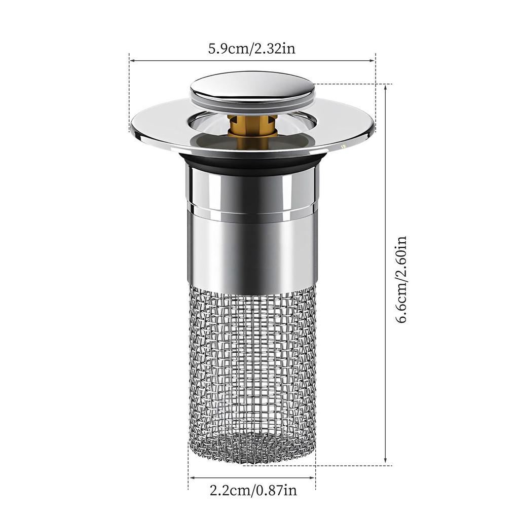 Bathroom Sink Drain Strainer - Pop-Up Filter with Removable Stainless Steel Hair Catcher & Drain Stopper for US Sink Replacement