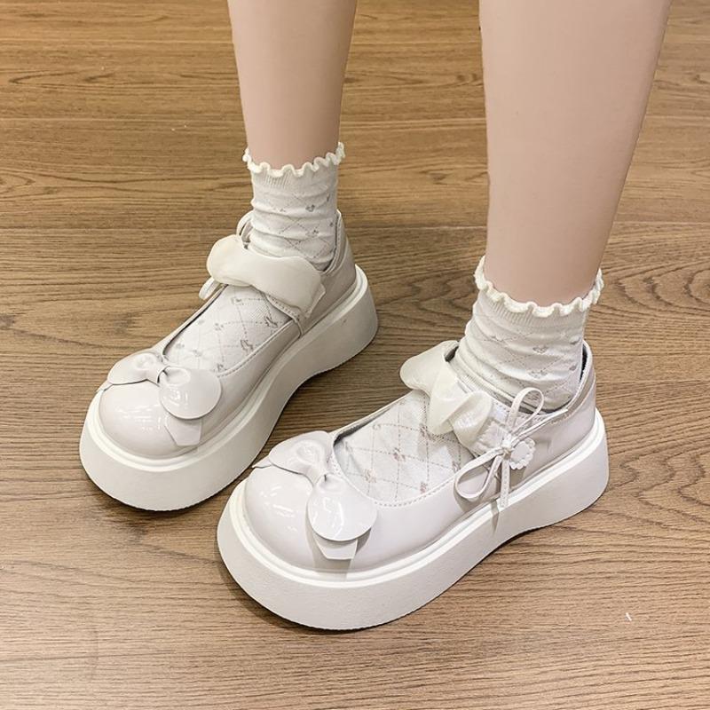 College Style Bow Small Leather Shoes Women's Spring New Velcro Mary Jane Shoes with JK