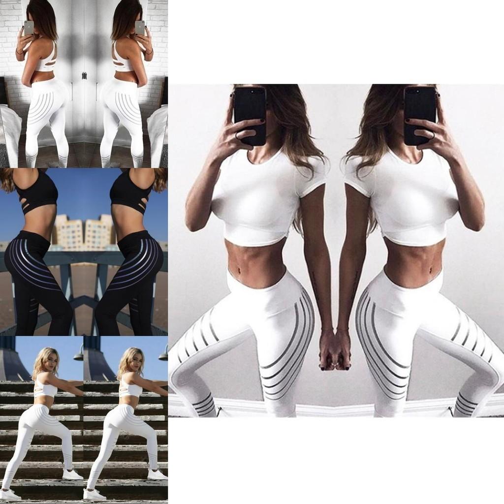 Leggings Taille Haute Femme Bande Réfléchissante Pantalon d'Entraînement Pantalon de Yoga Sport Fitness Sexy