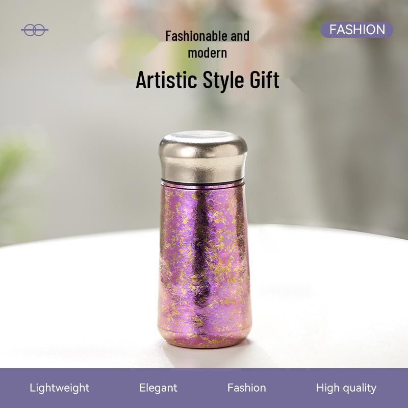 Pure Titanium Slim Waist Insulated Tumbler - Compact Tea & Water Separation Cup