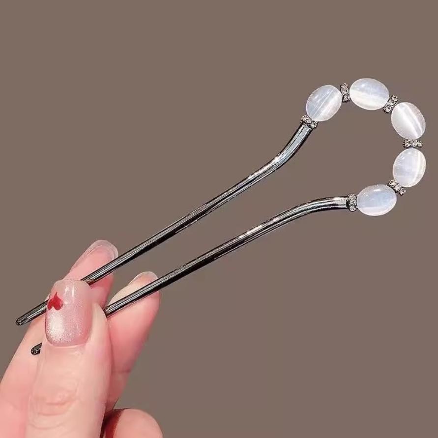 Neuer trendiger U-förmiger Metall-Haarstab für Damen, Luxus-Kristall-Opal-Haarspangen, Haarnadeln, Kopfschmuck, Haarstyling-Werkzeuge