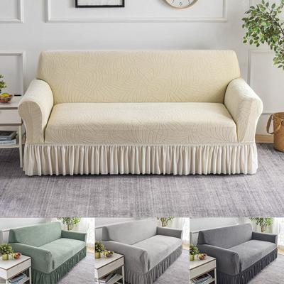 Dicker Jacquard Sofabezug für Wohnzimmer 1/2/3/4 Sitzer Einfarbig Elastischer Sofabezug mit Rock