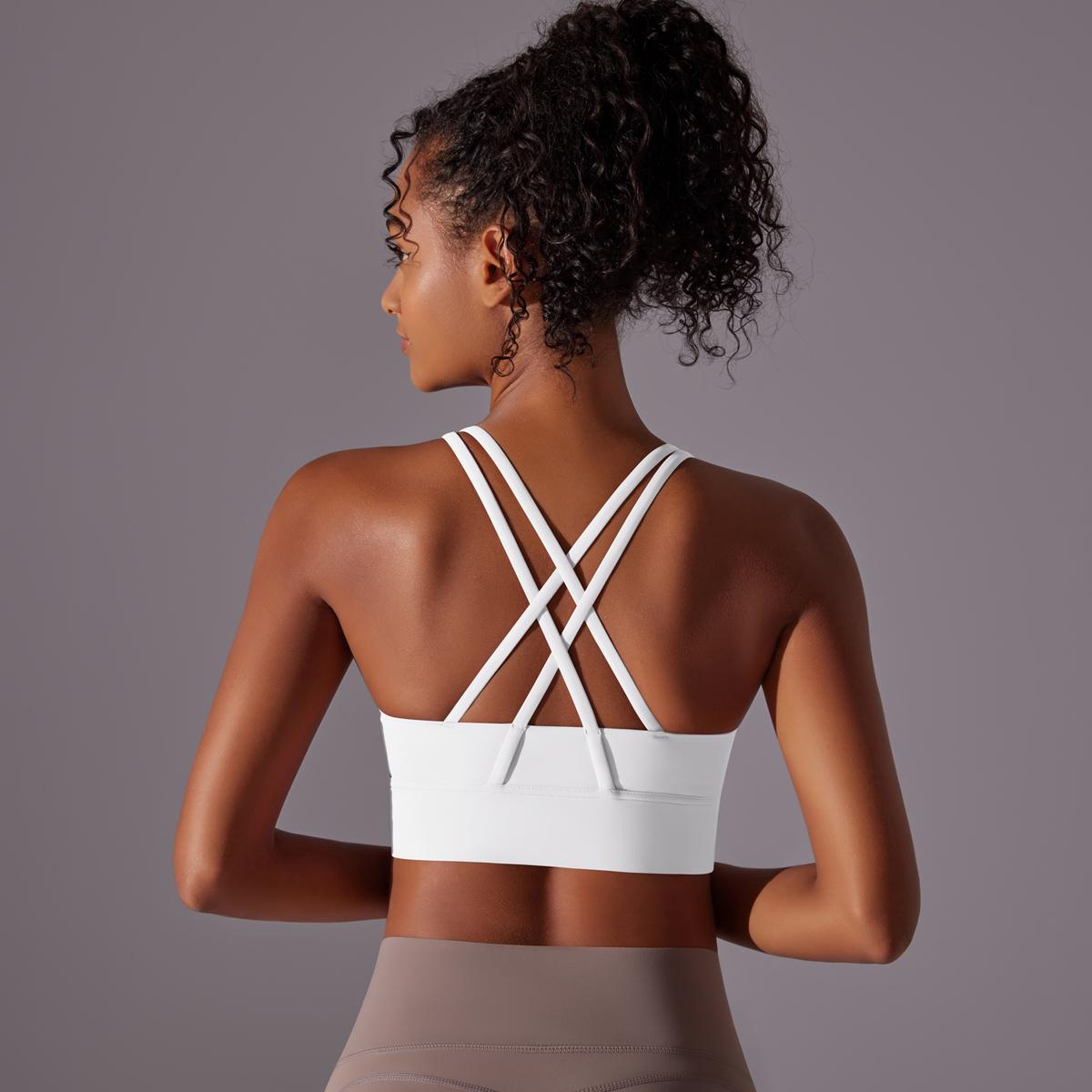 

Nessaj Женский спортивный бюстгальтер для йоги с перекрестными бретелями сзади, жилет для фитнеса с открытой спиной, майка для бега S белый