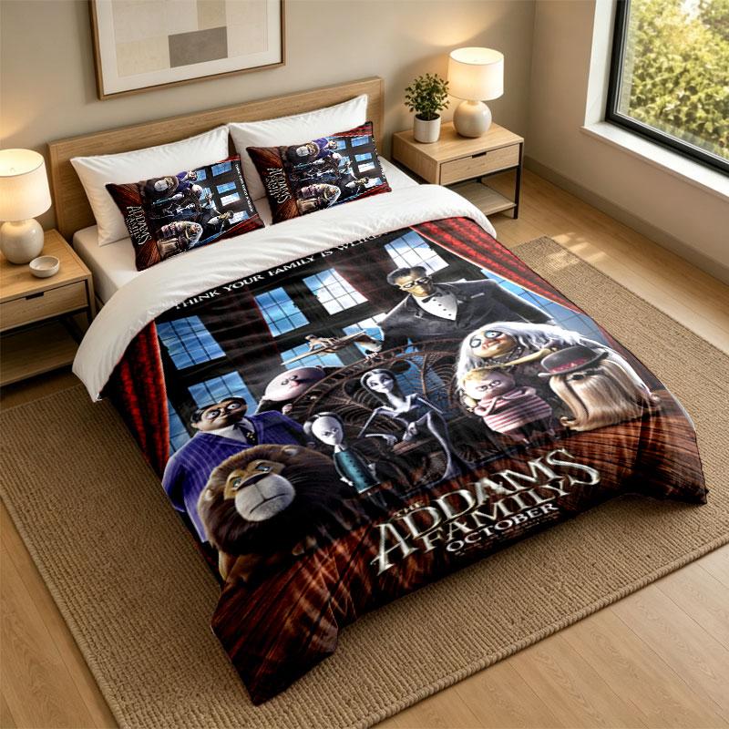 Juego de Ropa de Cama de 3 PiezasLa Familia Addams Sábana Suave y Dos Fundas de Almohada Decoración del Dormitorio del Hogar