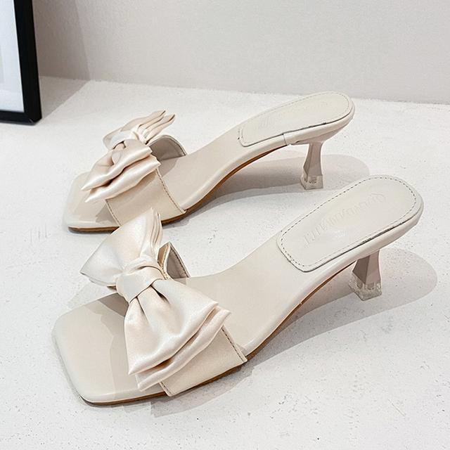 Designer Bow Women High Heels Slippers Fashion Slingback Sandals Pumps Summer New Slides Square Toe Shoes Women Flip -Flops