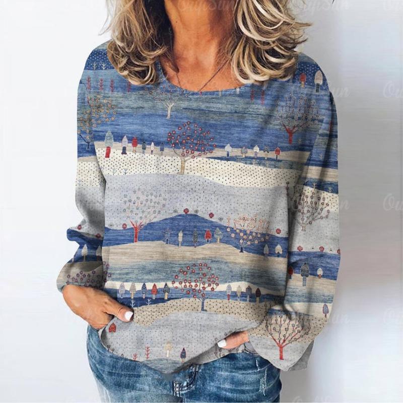 Print Tshirts Womens Long Fashion Sleeves T Shirt Fall Casual Women Clothing Daily Loose Vintage Streetwear Pullover
