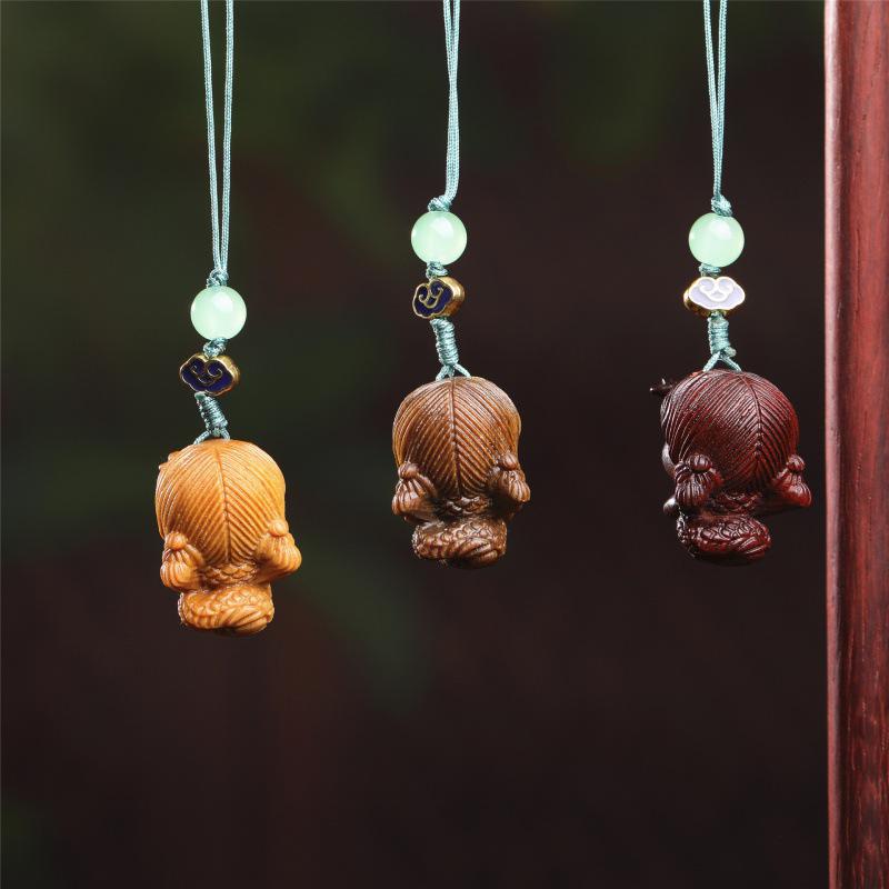 Little Dragon Girl Zodiac Dragon Phone Charm Pendant - Wooden Handicraft Keychain Gift Ornament.
