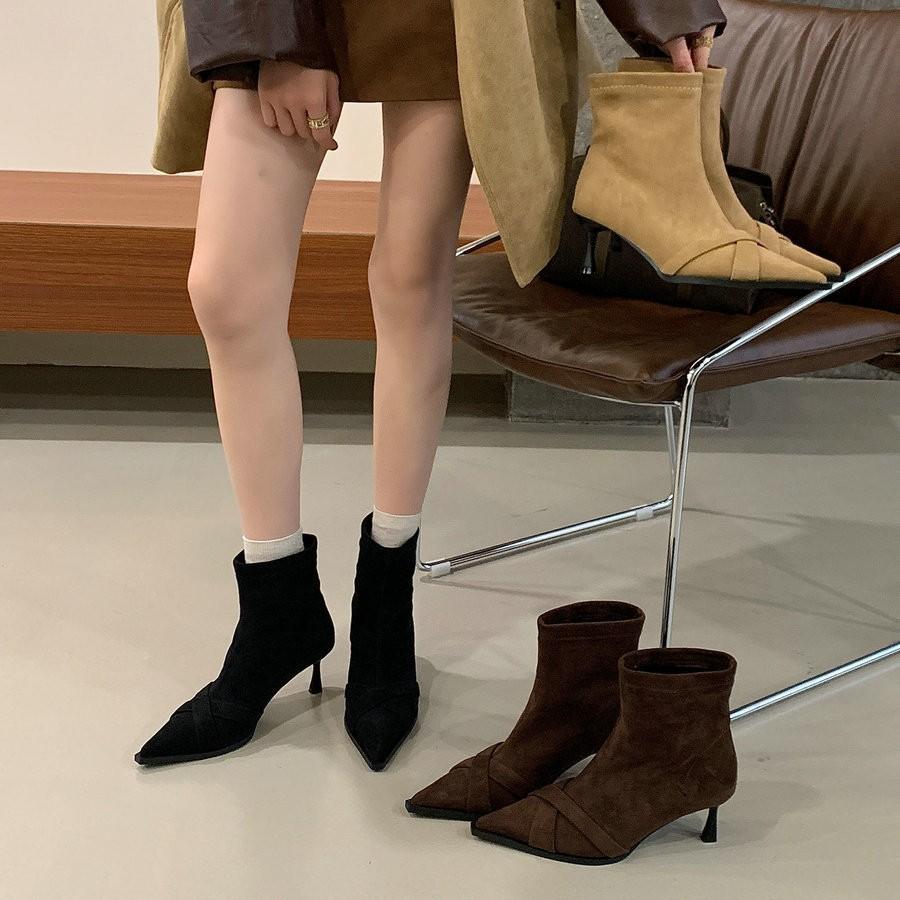 

Korean version of square head suede splicing fashion boots for women 2025 autumn and winter new temperament thin boots rear zipper short boots for wo 39 абрикосовый