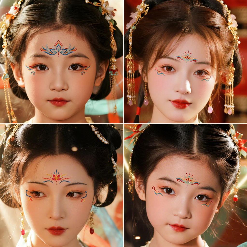 Ancient Style Dunhuang Glitter Face and Forehead Tattoo Stickers for Hanfu Costumes