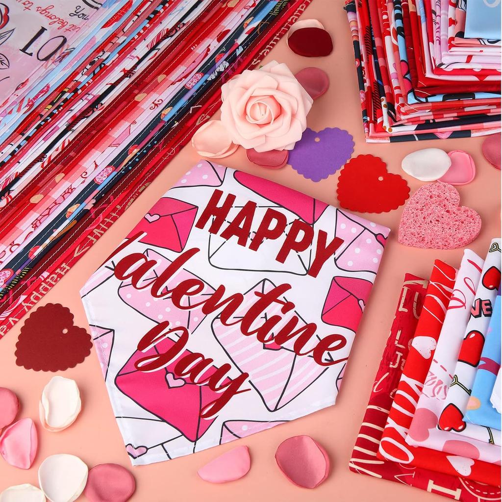60 Pcs Valentine's Day Dog Bandanas Bulk Heart Pet Bandanas Adjustable Dog Bibs Triangle Scarf Holiday Costume for Small Medium Pet (Heart Pattern)