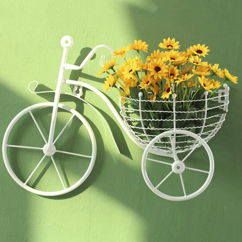 Metall Fahrrad Blumenkorb Wandkunst Wandhalterung Hängender Blumenständer Einzigartige Kunstornamente Klassischer Retro-Stil für Heimdekoration