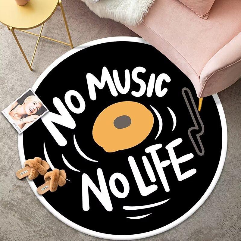 Modern Minimalist Black White Round Piano Keyboard &record Carpet Mat for Living Room Bedroom Sofa Area Home Decoration Rug 60cmx60cm