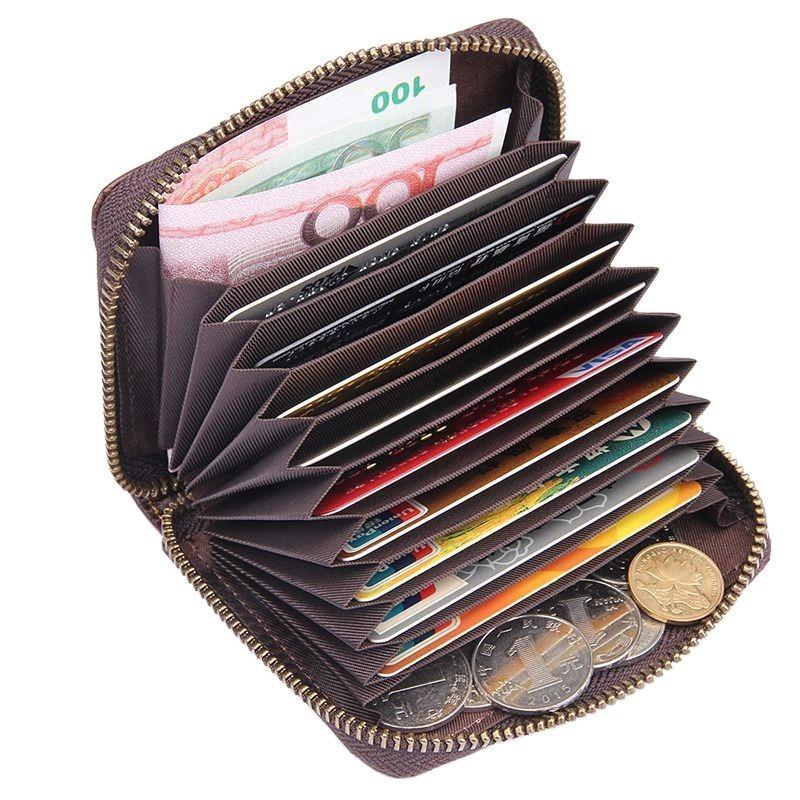 Fashion Genuine Leather Men Credit Card Holder Zipper Wallet Card Case