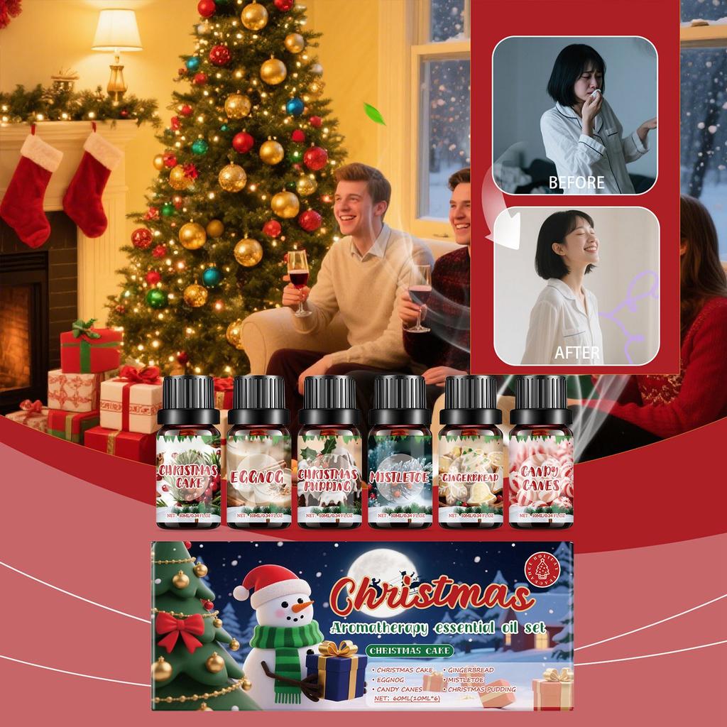 Festival-Serumöl-Set, Serumöl-Diffusor, Weihnachts-Aromatherapie, Aromatherapie-Sets, 6 x 10 ml