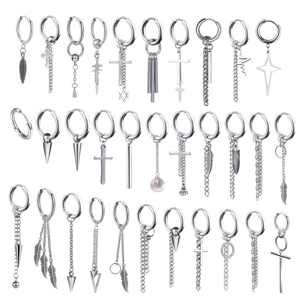 New Punk Stainless Steel Chain Hoop Earrings For Women Men Trendy Goth Pop Hip Hop Pendants Ear Jewelry Accessories Earring