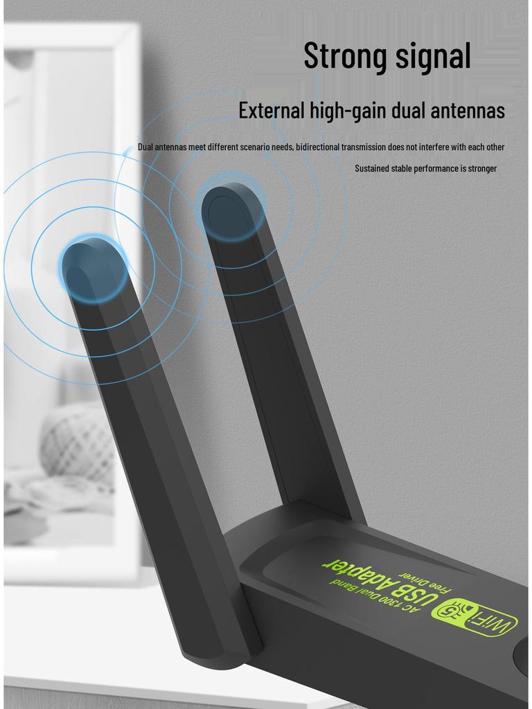 1300M Dual-Band Wireless Network Adapter 5G - Plug & Play for Laptop/Desktop