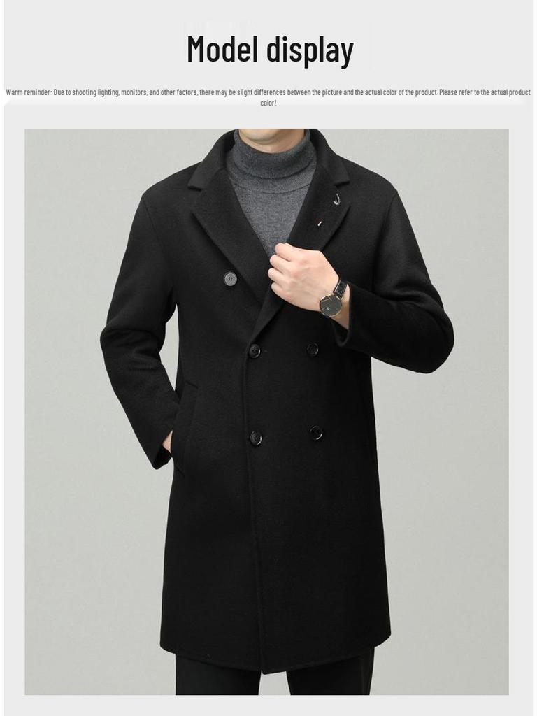 Men's Premium Double-Faced Wool Coat - Mid-Length, Autum/Winter Business Casual 100% Wool Overcoat