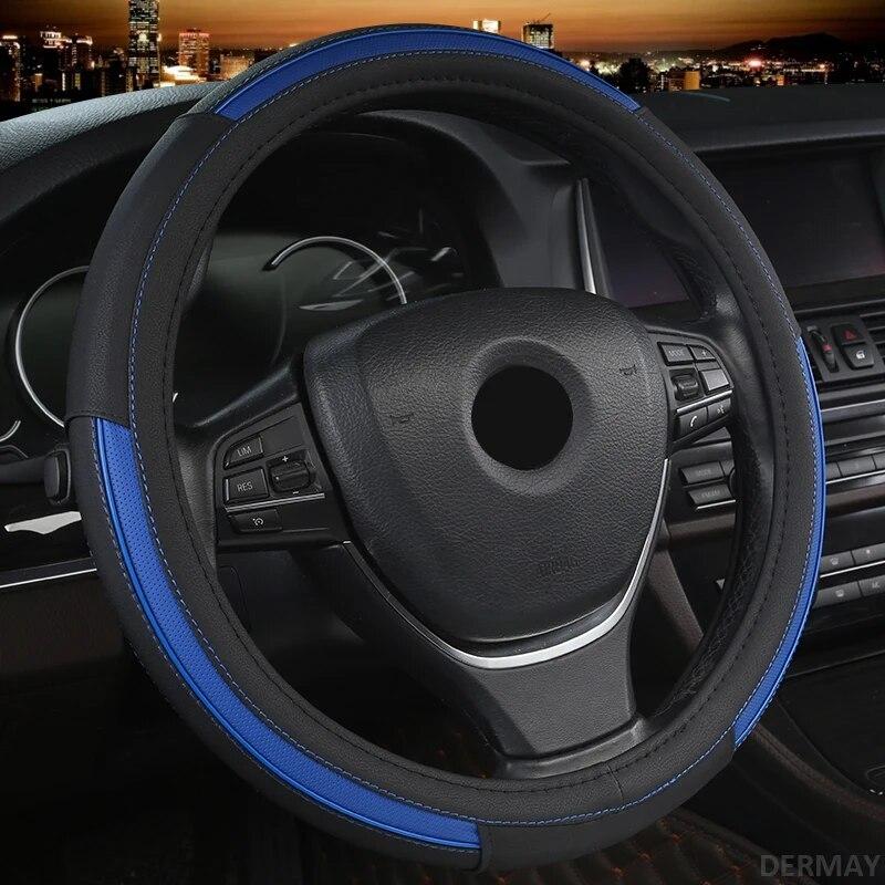

Чехол на руль автомобиля из микроволокна с отверстиями, разноцветная полоска, размер M, подходит для 14-15 дюймов (37-38cm) Стандартное рулевое колесо синий