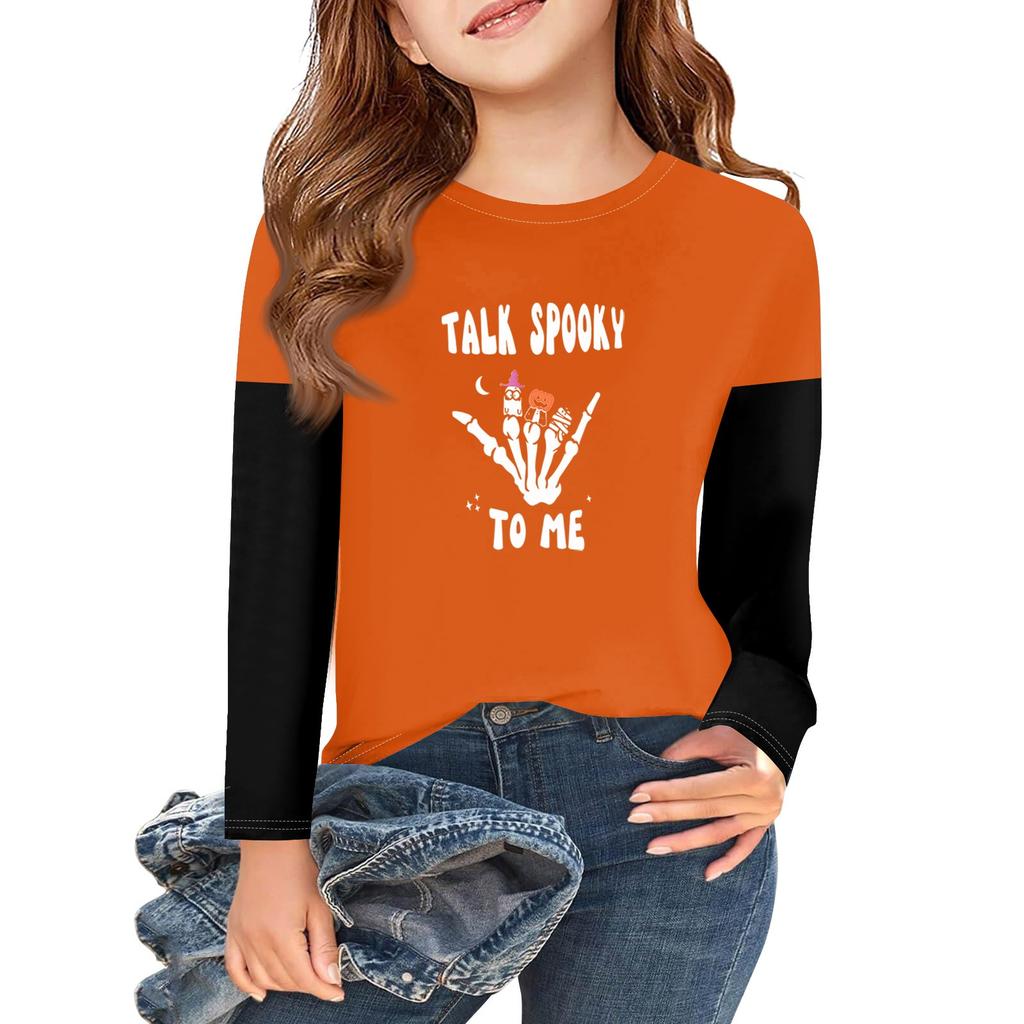 Girls Long Sleeve Halloween Day T Shirts Kids Fall Tops Crewneck Basic Tees 2-11Y