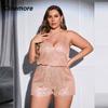 Cinemore Chic and Elegant Women Jumpsuit Plus Size Elastic Belted Shorts Pants V Neck Sexy Sequin Romper Cami Dresses for Prom