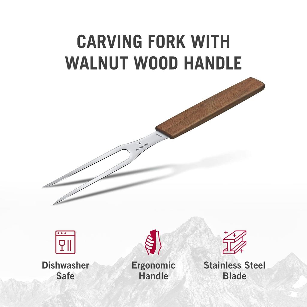 VICTORINOX Carving Swiss for Fork, 15cm, Wooden, Modern, Meat, Beef, BBQ, 6.9030.15G