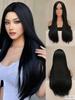 26 Inches Black Long Straight Synthetic Party Wig for Women Middle Part Hairline Natural Looking Daily Party Wear Full Wig