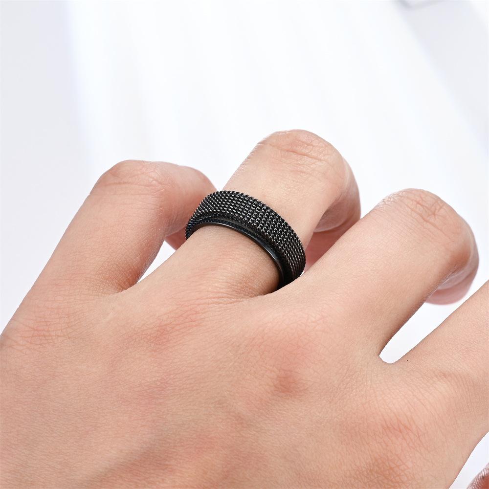 Neutral Stainless Steel Fidget Ring Grid Shaped Rotating Minimalist Jewelry for Relieving Stress and Anxiety Gifts