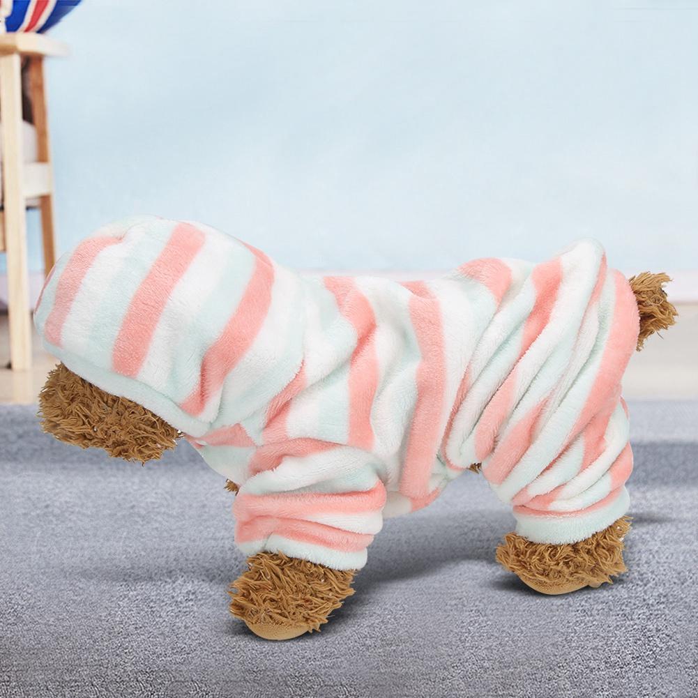 Coral Fleece Light Red Green Stripe Autumn Winter Four Feet Pet Hoodies Clothes Warm Pajamas Clothing for Dogs Cats